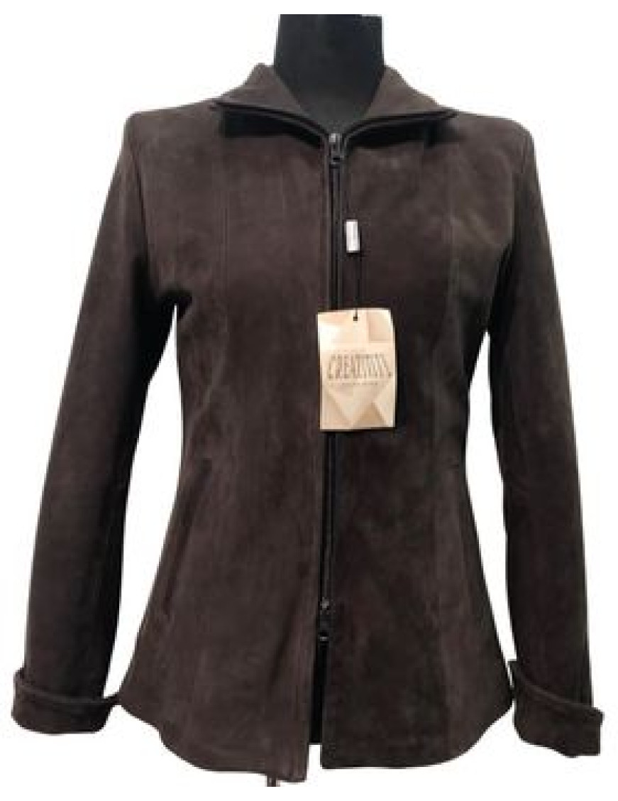 Buffalo leather hooded short jacket